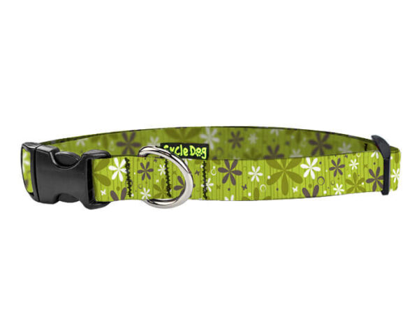 Small Ecoweave-Apple Green Retro Flowers Dog Collar