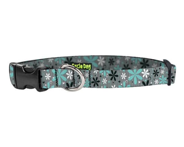 Small Ecoweave-Mint Retro Flowers Dog Collar