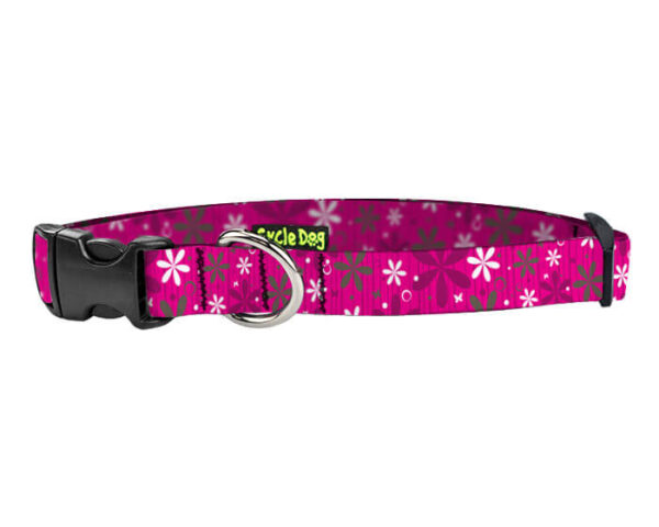 Small Ecoweave-Hot Pink Retro Flowers Dog Collar