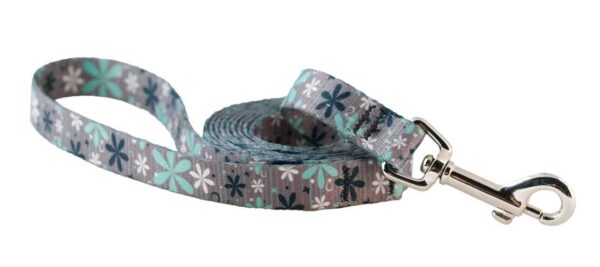 Small Ecoweave-Mint Retro Flowers Dog Leash