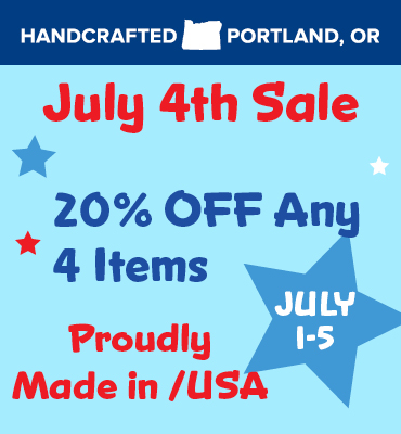 July 4 header3 - Cycle Dog-Earth Friendly Pet Company Promotional banner for a July 4 sale: 'July 4th Sale' with 20% off any 4 items, 'Proudly Made in USA', July 1–5; header shows Handcrafted Portland, OR with star graphics.